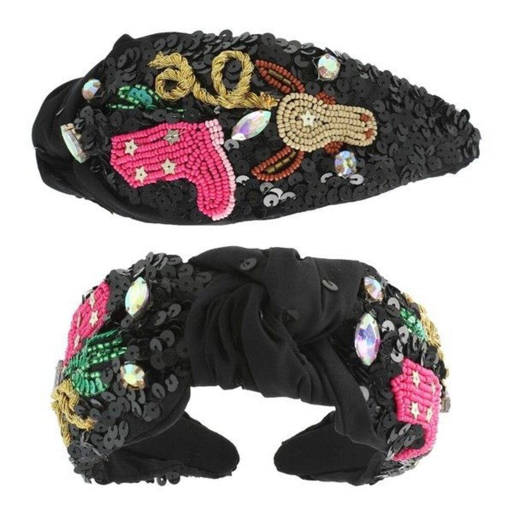 Western Sequins Embellished Top Knotted Headband - Diona J - Picture 5 of 8